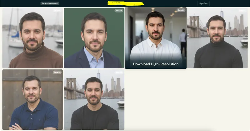 Photo generation app using LoRa model training - interface showing generated photos