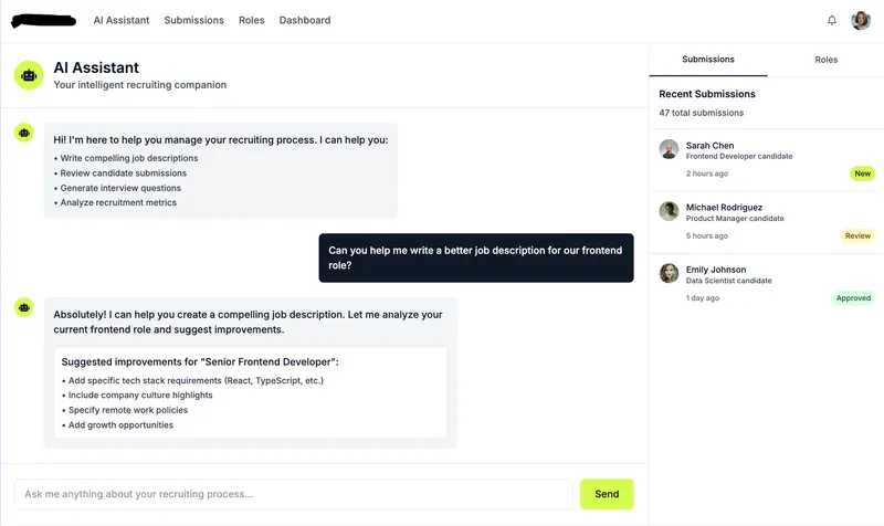 Modern AI-powered recruiting platform - dashboard interface